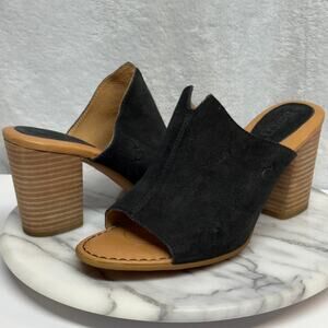 BORN Suede Sandals Black Tan Genuine Leather Chunky Platform Heel Shoes Size 8‎